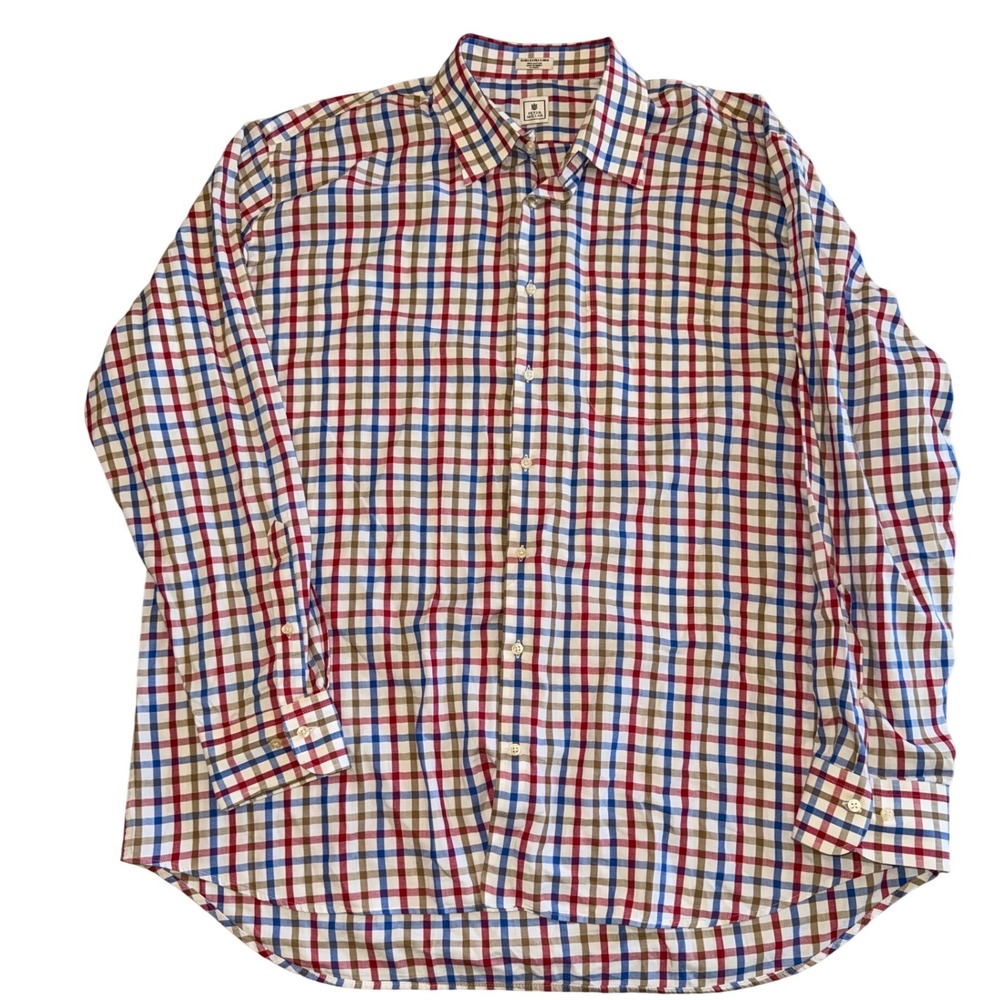 Peter Millar Mens XXL 2XL Tattersall Check Button Down Shirt Red Blue Tan Cotton